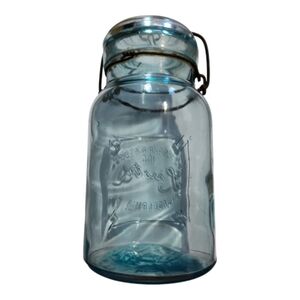 Vintage Lustre Canning Jar Fruit Mason Jar Blue quart Beautiful